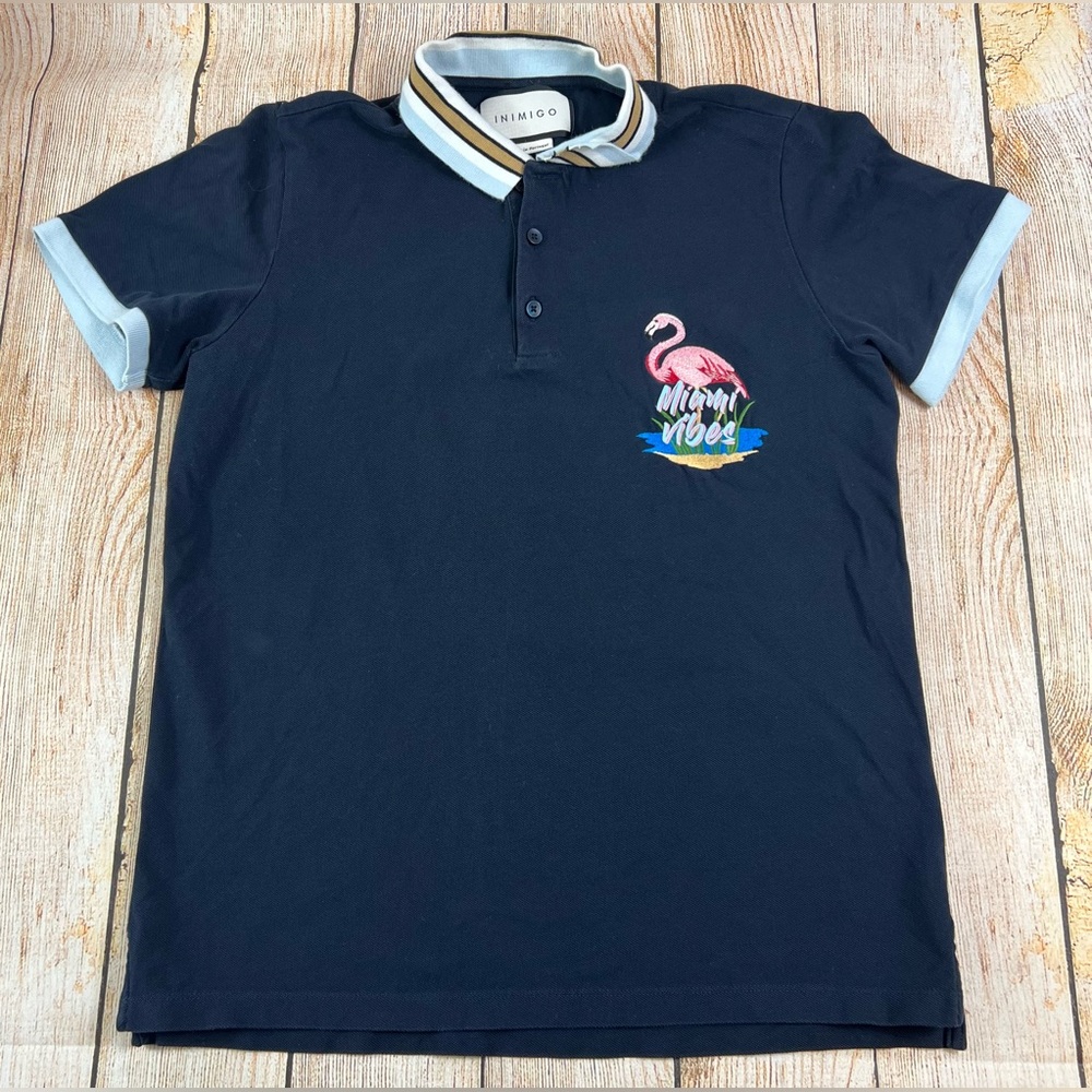 Mens Inimigo Polo Blue Shirt Flamingo Miami Vibes  Size Medium